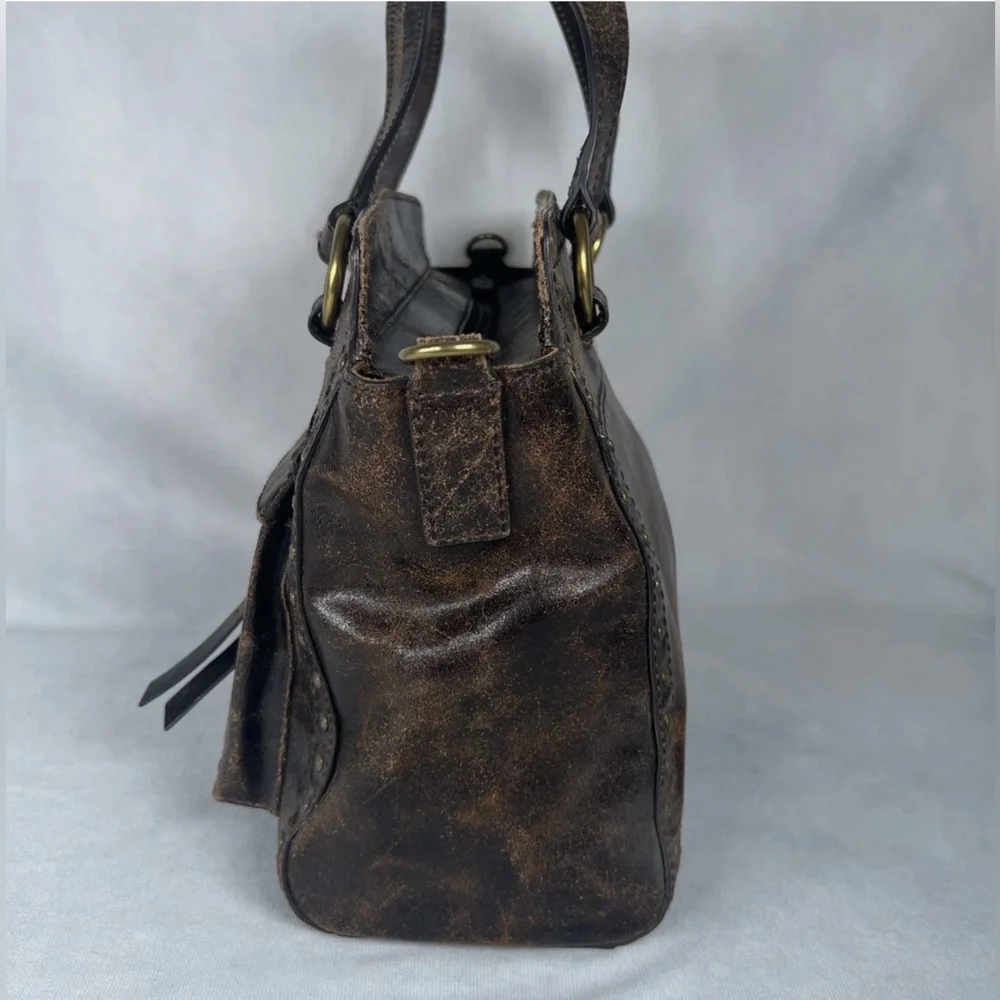 Frye Victoria Studded Leather Satchel Distressed Brown Medium Bag Boho - Picture 5 of 16
